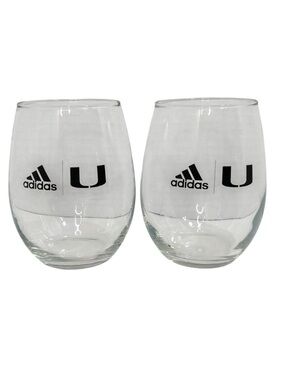 Adidas University of Miami Hurricanes Stemless Wine Glasses UM Clear Set of 2